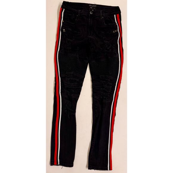 Supply & Demand Men's Black/White/Red Distressed Skinny Jeans Size 34x33 - Picture 1 of 5